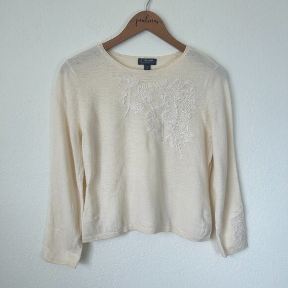 Classiques Entier Sweater Womens Medium Ivory White Wool Embroidered Beaded M - Picture 1 of 8
